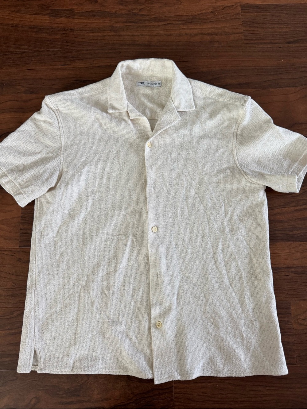 Zara Cream Short Sleeve Button-Down Collar Shirt